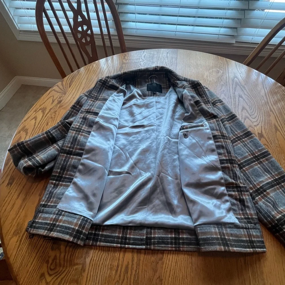 Cadogan Luxury Lexington Lined Wool Jacket Gray Brown Plaid Men’s Size L - Picture 12 of 16